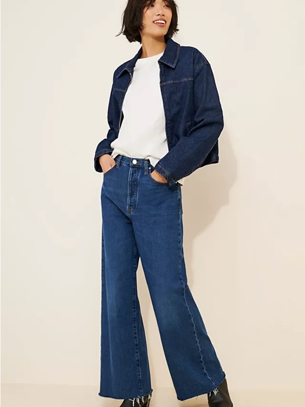 Frame Denim Dark Blue High-Rise Wide Leg Jeans